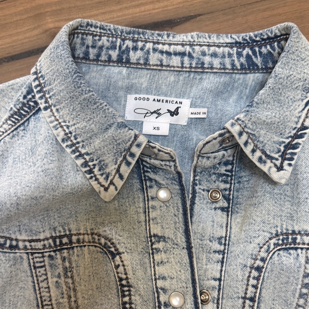 Good American Distressed Blue Denim Jacket - Picture 3 of 7